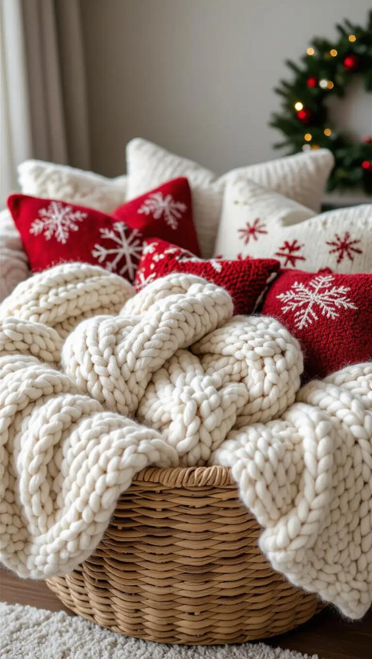 Blankets and Throw Pillows in a Basket