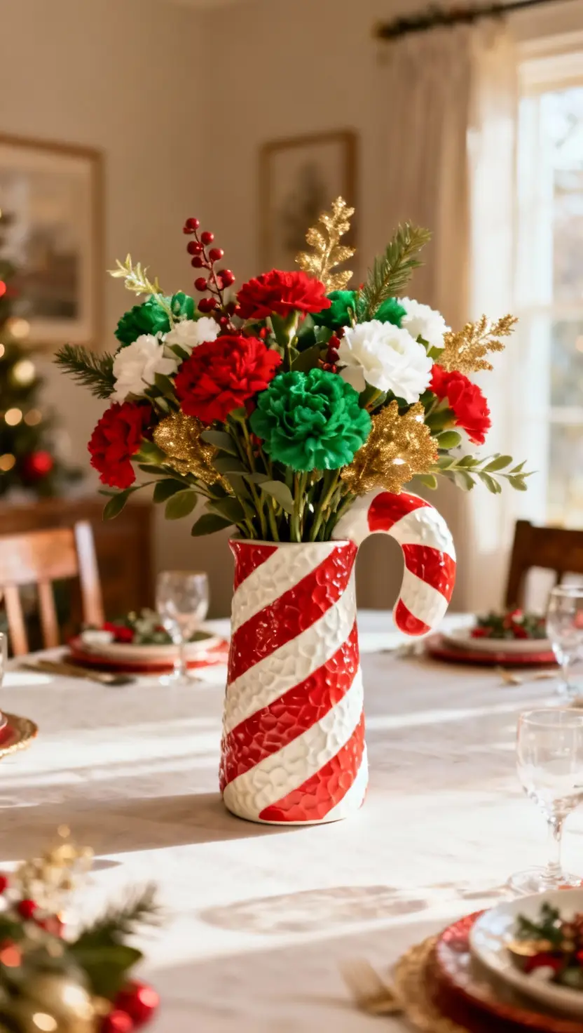 Candy Cane Vases With Fresh Flowers