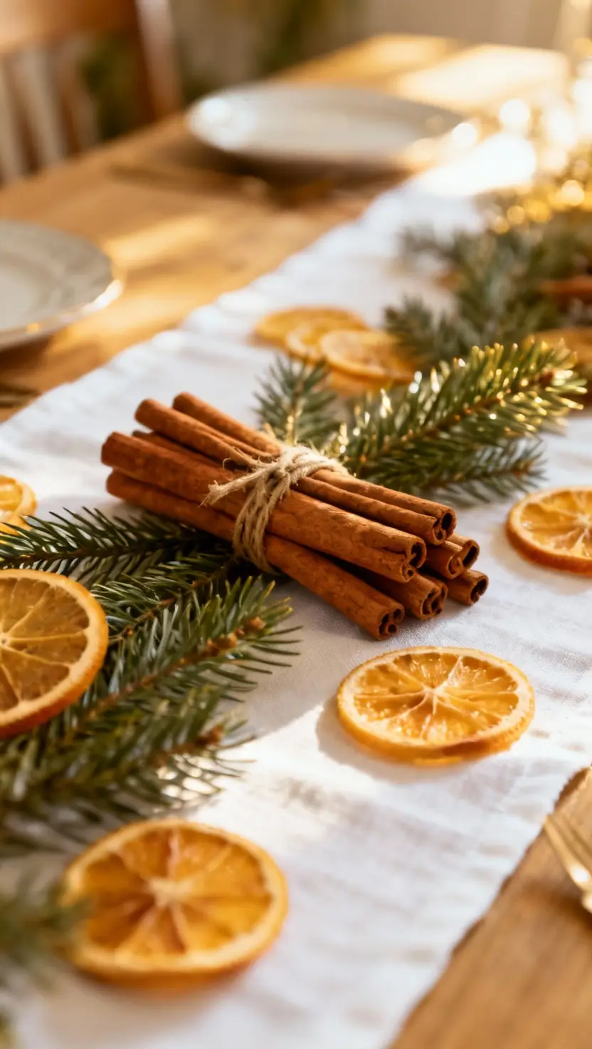 Cinnamon Sticks and Orange Slices With Pine Sprigs