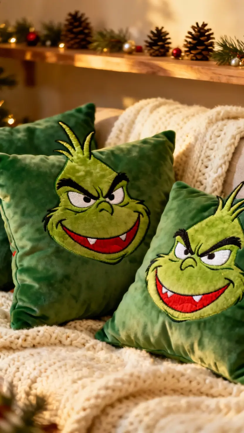 Cozy Grinch Throw Pillow Designs