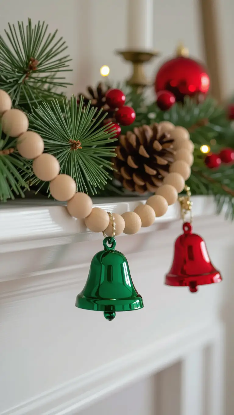 Jingle Bell Garland With Wooden Beads