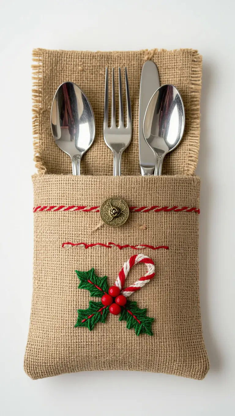 No-Sew Cutlery Burlap Pouch