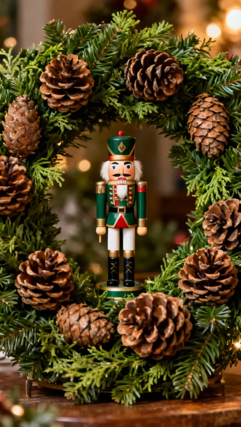 Nutcracker Figures With Garlands and Pinecones