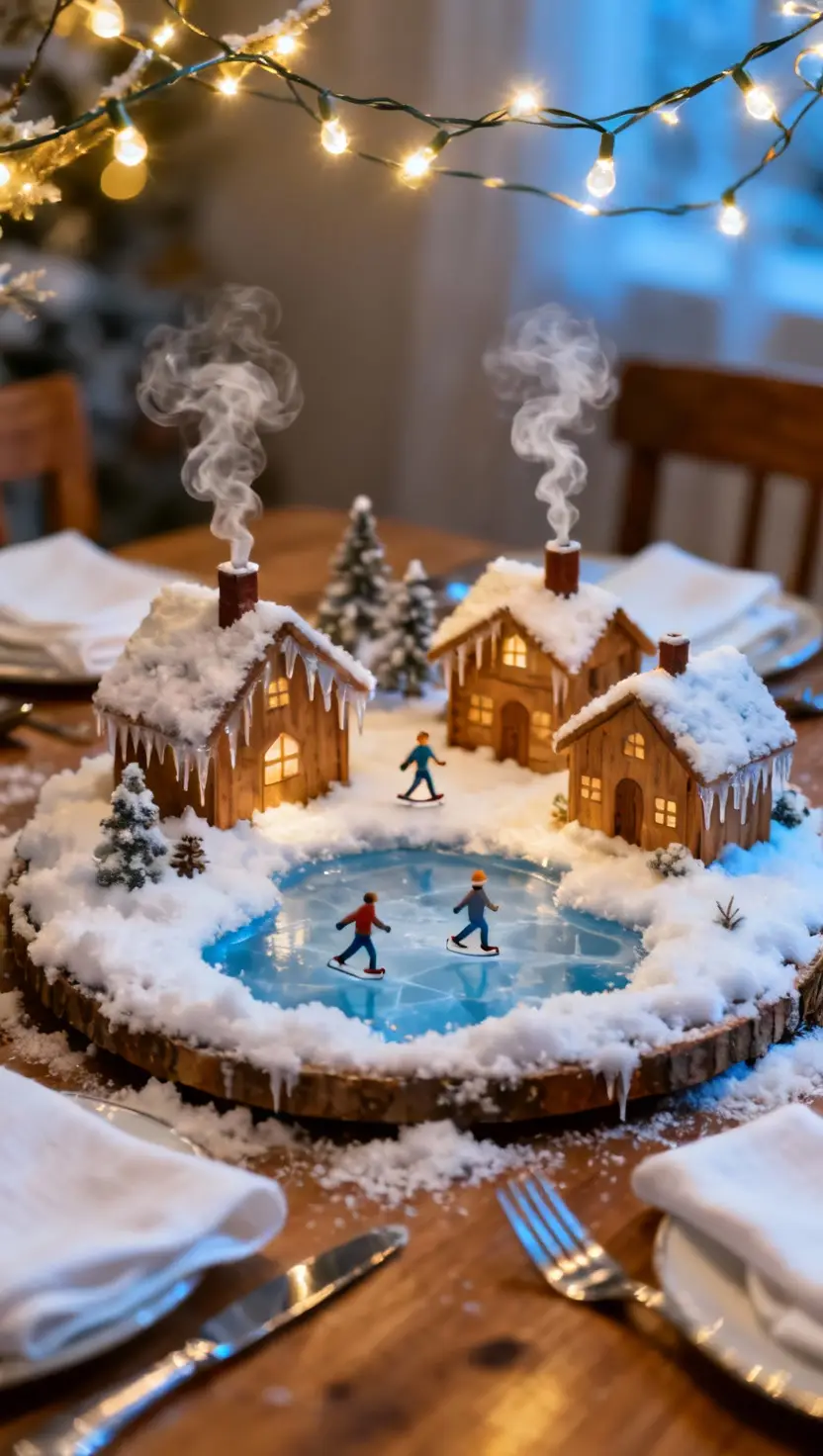 Snowy Village Scene With Led Lights